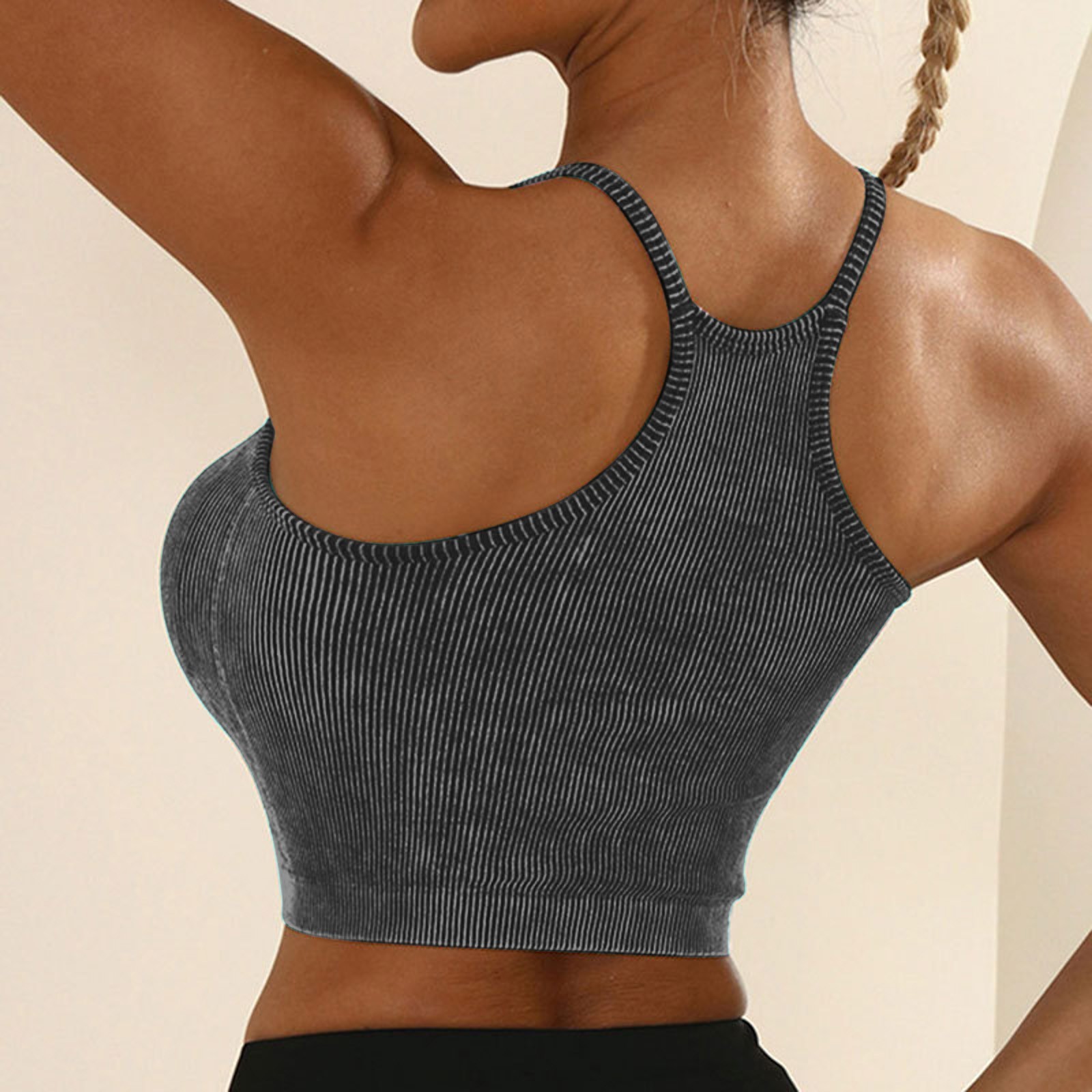 thumbnail image 3 of Sujetador deportivo acolchado de punto para mujer - Tirantes finos cruzados - Entrenamiento, yoga, gimnasio - Tallas S-L, 3 of 6